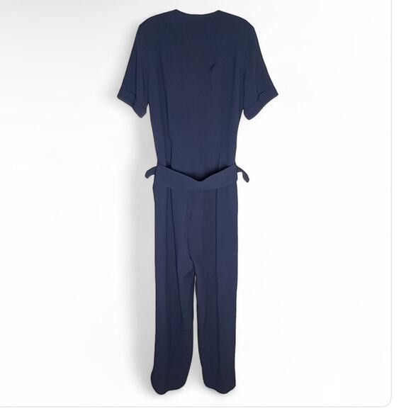 Sézane Uma Belted Jumpsuit Navy Blue Tailored Wide Leg Size 40 US L - Picture 5 of 9